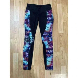 ATHLETA Leggings Womens XS Floral Fade Ankle Tight Mesh Panels Black Athleisure